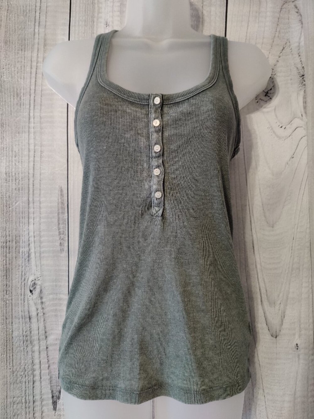 Aerie Real Soft Sage Green Mineral Wash Racerback Henley Tank READ DESCRIPTION